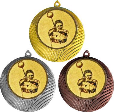 Комплект медалей №1125-1302 (Легкая атлетика, диаметр 56 мм (Три медали плюс три жетона для вклейки) Место для вставок: обратная сторона диаметр 50 мм)