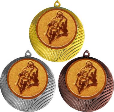 Комплект медалей №1126-8 (Мотоспорт, диаметр 70 мм (Три медали плюс три жетона для вклейки) Место для вставок: обратная сторона диаметр 64 мм)