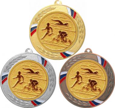 Комплект медалей №1127-1285 (Триатлон, диаметр 70 мм (Три медали плюс три жетона для вклейки) Место для вставок: обратная сторона диаметр 60 мм)