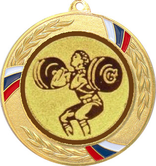 Медаль №1128-1285 (Тяжелая атлетика, диаметр 70 мм (Медаль цвет золото плюс жетон для вклейки) Место для вставок: обратная сторона диаметр 60 мм)