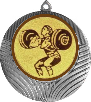 Медаль №1128-1302 (Тяжелая атлетика, диаметр 56 мм (Медаль цвет серебро плюс жетон для вклейки) Место для вставок: обратная сторона диаметр 50 мм)