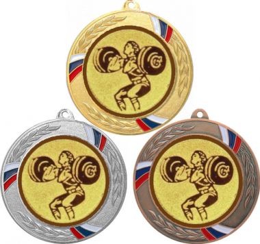 Комплект медалей №1128-1285 (Тяжелая атлетика, диаметр 70 мм (Три медали плюс три жетона для вклейки) Место для вставок: обратная сторона диаметр 60 мм)