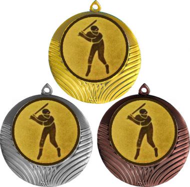 Комплект медалей №1157-8 (Бейсбол, диаметр 70 мм (Три медали плюс три жетона для вклейки) Место для вставок: обратная сторона диаметр 64 мм)