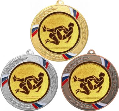 Комплект медалей №1185-1285 (Борьба, диаметр 70 мм (Три медали плюс три жетона для вклейки) Место для вставок: обратная сторона диаметр 60 мм)