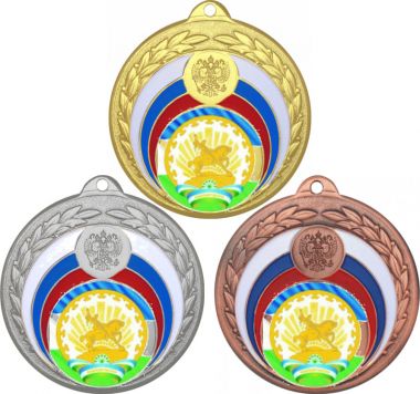 Комплект медалей №1195-196 (Гербы регионов, диаметр 50 мм (Три медали плюс три жетона для вклейки) Место для вставок: обратная сторона диаметр 45 мм)