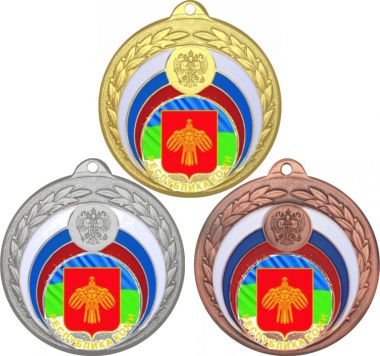 Комплект медалей №1196-196 (Гербы регионов, диаметр 50 мм (Три медали плюс три жетона для вклейки) Место для вставок: обратная сторона диаметр 45 мм)