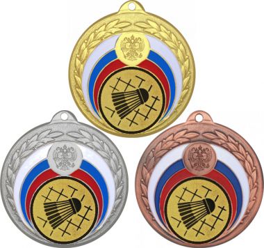 Комплект медалей №12-196 (Бадминтон, диаметр 50 мм (Три медали плюс три жетона для вклейки) Место для вставок: обратная сторона диаметр 45 мм)