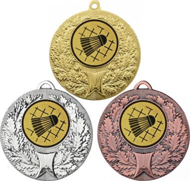 Комплект медалей №12-192 (Бадминтон, диаметр 50 мм (Три медали плюс три жетона для вклейки) Место для вставок: обратная сторона диаметр 45 мм)