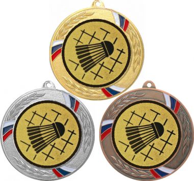 Комплект медалей №12-1285 (Бадминтон, диаметр 70 мм (Три медали плюс три жетона для вклейки) Место для вставок: обратная сторона диаметр 60 мм)