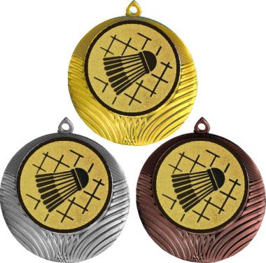 Комплект медалей №12-8 (Бадминтон, диаметр 70 мм (Три медали плюс три жетона для вклейки) Место для вставок: обратная сторона диаметр 64 мм)