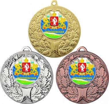 Комплект медалей №1202-192 (Гербы регионов, диаметр 50 мм (Три медали плюс три жетона для вклейки) Место для вставок: обратная сторона диаметр 45 мм)