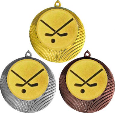 Комплект медалей №1208-8 (Хоккей, диаметр 70 мм (Три медали плюс три жетона для вклейки) Место для вставок: обратная сторона диаметр 64 мм)