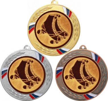 Комплект медалей №1211-1285 (Роллерспорт, диаметр 70 мм (Три медали плюс три жетона для вклейки) Место для вставок: обратная сторона диаметр 60 мм)