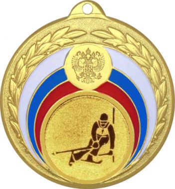 Медаль №124-196 (Лыжный спорт, диаметр 50 мм (Медаль цвет золото плюс жетон для вклейки) Место для вставок: обратная сторона диаметр 45 мм)