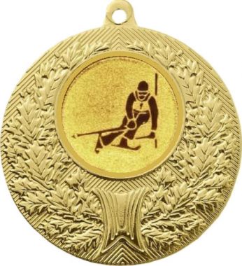 Медаль №124-192 (Лыжный спорт, диаметр 50 мм (Медаль цвет золото плюс жетон для вклейки) Место для вставок: обратная сторона диаметр 45 мм)