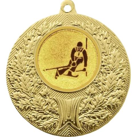 Медаль №124-192 (Горные лыжи, диаметр 50 мм (Медаль цвет золото плюс жетон для вклейки) Место для вставок: обратная сторона диаметр 45 мм)