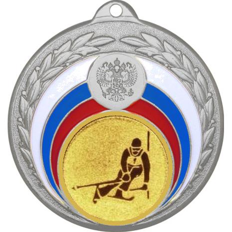 Медаль №124-196 (Горные лыжи, диаметр 50 мм (Медаль цвет серебро плюс жетон для вклейки) Место для вставок: обратная сторона диаметр 45 мм)