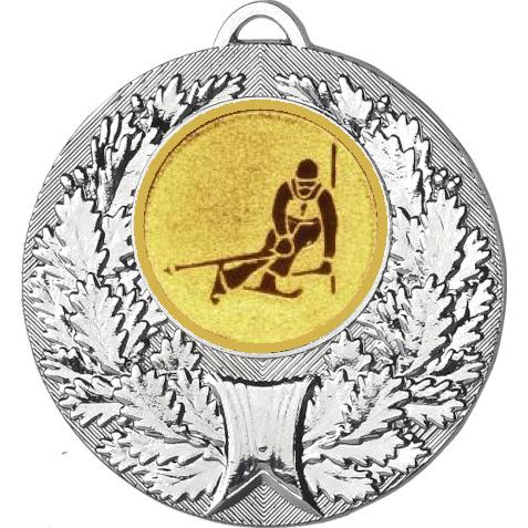 Медаль №124-192 (Горные лыжи, диаметр 50 мм (Медаль цвет серебро плюс жетон для вклейки) Место для вставок: обратная сторона диаметр 45 мм)