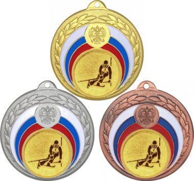 Комплект медалей №124-196 (Лыжный спорт, диаметр 50 мм (Три медали плюс три жетона для вклейки) Место для вставок: обратная сторона диаметр 45 мм)
