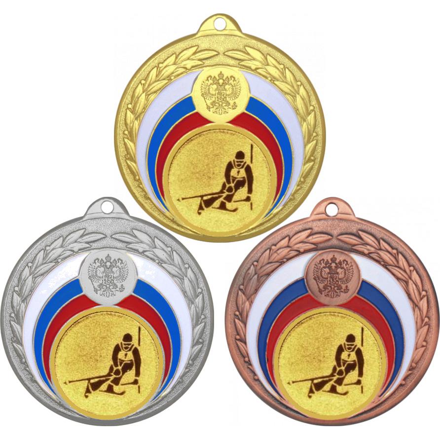 Комплект медалей №124-196 (Горные лыжи, диаметр 50 мм (Три медали плюс три жетона для вклейки) Место для вставок: обратная сторона диаметр 45 мм)