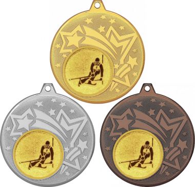 Комплект медалей №124-27 (Лыжный спорт, диаметр 45 мм (Три медали плюс три жетона для вклейки) Место для вставок: обратная сторона диаметр 39 мм)