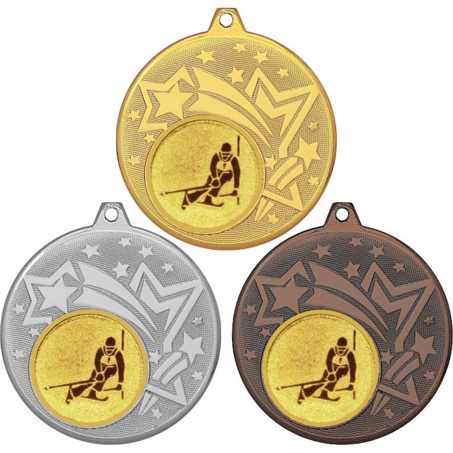Комплект медалей №124-1274 (Горные лыжи, диаметр 45 мм (Три медали плюс три жетона для вклейки) Место для вставок: обратная сторона диаметр 40 мм)