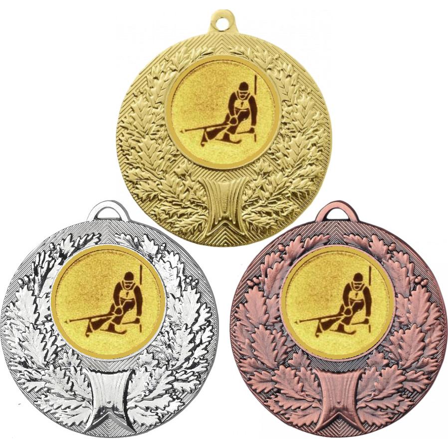 Комплект медалей №124-192 (Горные лыжи, диаметр 50 мм (Три медали плюс три жетона для вклейки) Место для вставок: обратная сторона диаметр 45 мм)
