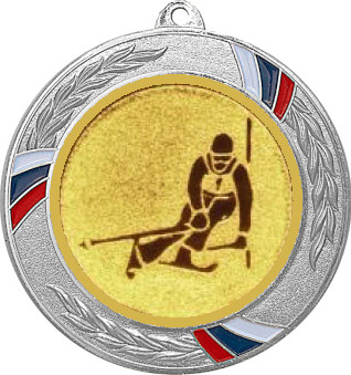 Медаль №124-1285 (Лыжный спорт, диаметр 70 мм (Медаль цвет серебро плюс жетон для вклейки) Место для вставок: обратная сторона диаметр 60 мм)