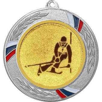 Медаль №124-1285 (Горные лыжи, диаметр 70 мм (Медаль цвет серебро плюс жетон для вклейки) Место для вставок: обратная сторона диаметр 60 мм)