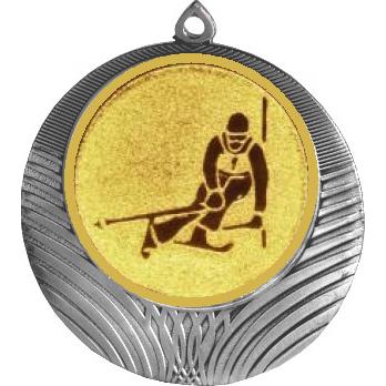 Медаль №124-8 (Горные лыжи, диаметр 70 мм (Медаль цвет серебро плюс жетон для вклейки) Место для вставок: обратная сторона диаметр 64 мм)