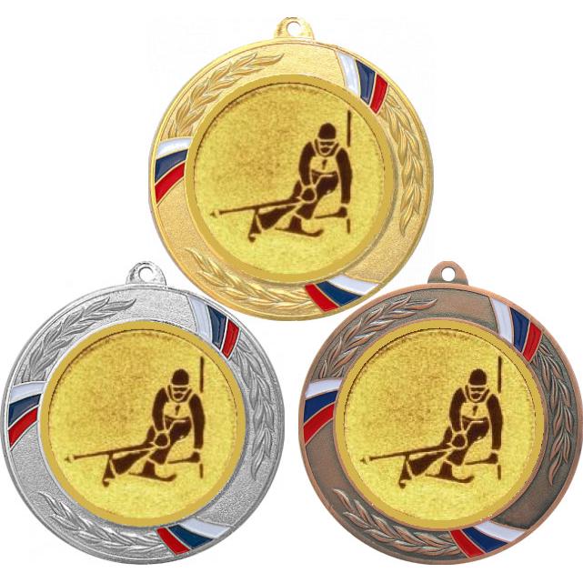 Комплект медалей №124-1285 (Горные лыжи, диаметр 70 мм (Три медали плюс три жетона для вклейки) Место для вставок: обратная сторона диаметр 60 мм)