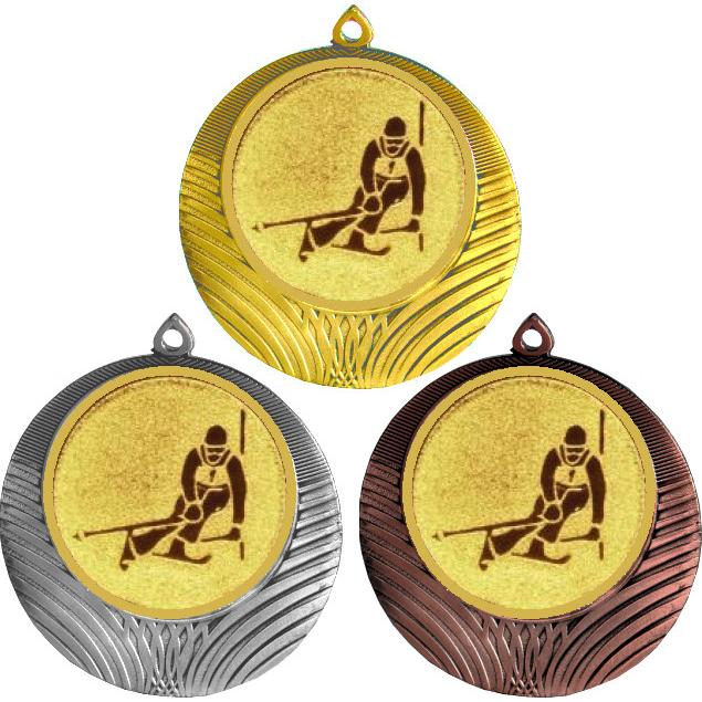 Комплект медалей №124-8 (Горные лыжи, диаметр 70 мм (Три медали плюс три жетона для вклейки) Место для вставок: обратная сторона диаметр 64 мм)