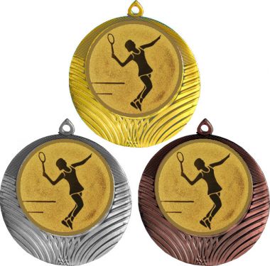 Комплект медалей №13-8 (Бадминтон, диаметр 70 мм (Три медали плюс три жетона для вклейки) Место для вставок: обратная сторона диаметр 64 мм)