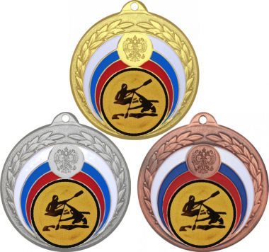 Комплект медалей №14-196 (Гребля, диаметр 50 мм (Три медали плюс три жетона для вклейки) Место для вставок: обратная сторона диаметр 45 мм)