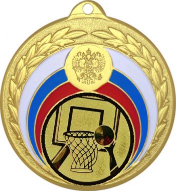 Медаль №15-196 (Баскетбол, диаметр 50 мм (Медаль цвет золото плюс жетон для вклейки) Место для вставок: обратная сторона диаметр 45 мм)