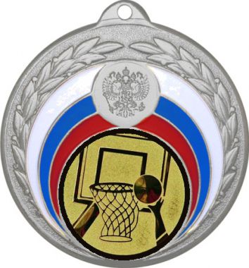 Медаль №15-196 (Баскетбол, диаметр 50 мм (Медаль цвет серебро плюс жетон для вклейки) Место для вставок: обратная сторона диаметр 45 мм)