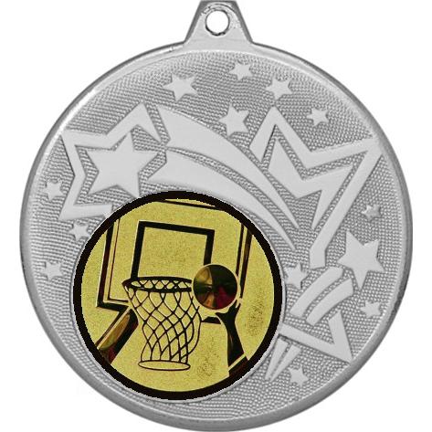 Медаль №15-1274 (Баскетбол, диаметр 45 мм (Медаль цвет серебро плюс жетон для вклейки) Место для вставок: обратная сторона диаметр 40 мм)