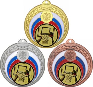 Комплект медалей №15-196 (Баскетбол, диаметр 50 мм (Три медали плюс три жетона для вклейки) Место для вставок: обратная сторона диаметр 45 мм)
