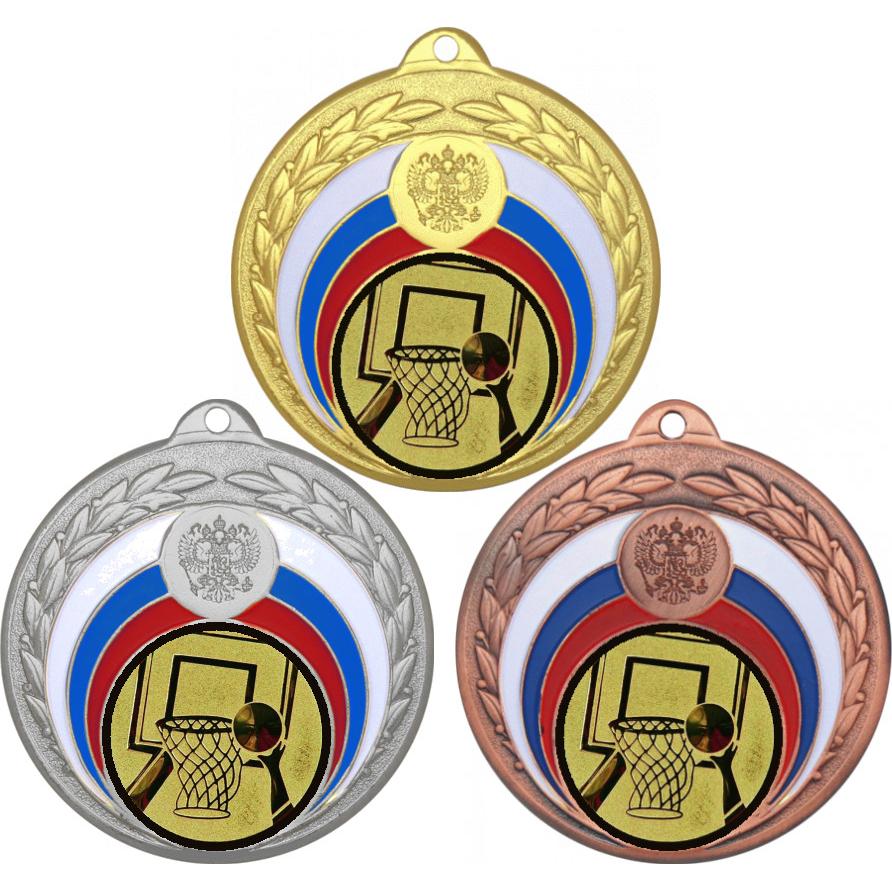 Комплект медалей №15-196 (Баскетбол, диаметр 50 мм (Три медали плюс три жетона для вклейки) Место для вставок: обратная сторона диаметр 45 мм)