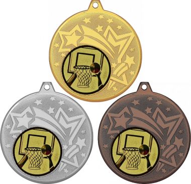 Комплект медалей №15-27 (Баскетбол, диаметр 45 мм (Три медали плюс три жетона для вклейки) Место для вставок: обратная сторона диаметр 39 мм)