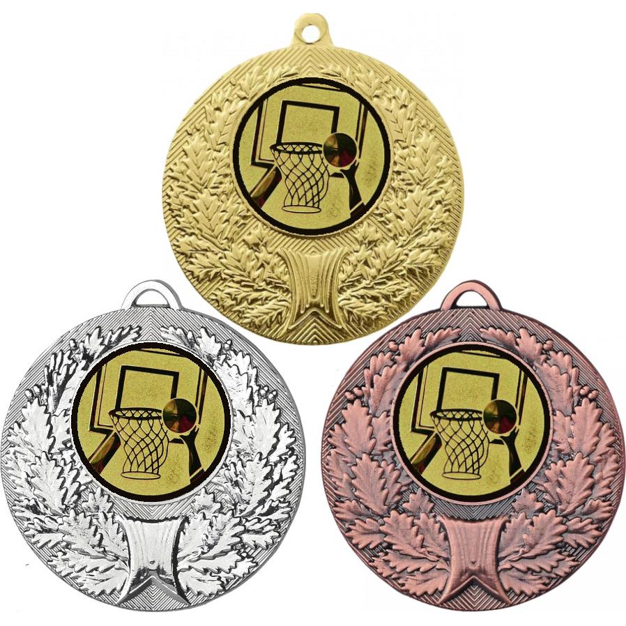 Комплект медалей №15-192 (Баскетбол, диаметр 50 мм (Три медали плюс три жетона для вклейки) Место для вставок: обратная сторона диаметр 45 мм)