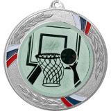 Медаль №15-1285 (Баскетбол, диаметр 70 мм (Медаль цвет серебро плюс жетон для вклейки) Место для вставок: обратная сторона диаметр 60 мм)