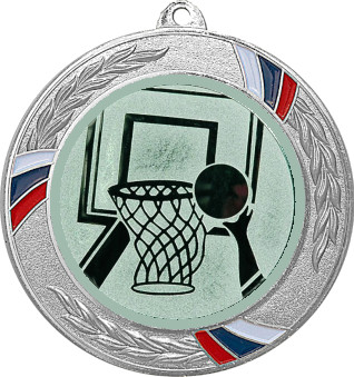 Медаль №15-1285 (Баскетбол, диаметр 70 мм (Медаль цвет серебро плюс жетон для вклейки) Место для вставок: обратная сторона диаметр 60 мм)