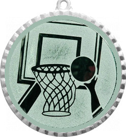 Медаль №15-1302 (Баскетбол, диаметр 56 мм (Медаль цвет серебро плюс жетон для вклейки) Место для вставок: обратная сторона диаметр 50 мм)