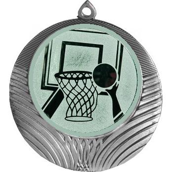Медаль №15-8 (Баскетбол, диаметр 70 мм (Медаль цвет серебро плюс жетон для вклейки) Место для вставок: обратная сторона диаметр 64 мм)