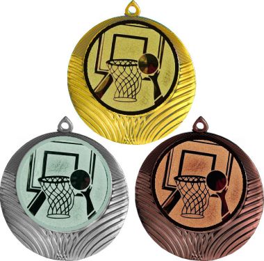 Комплект медалей №15-8 (Баскетбол, диаметр 70 мм (Три медали плюс три жетона для вклейки) Место для вставок: обратная сторона диаметр 64 мм)