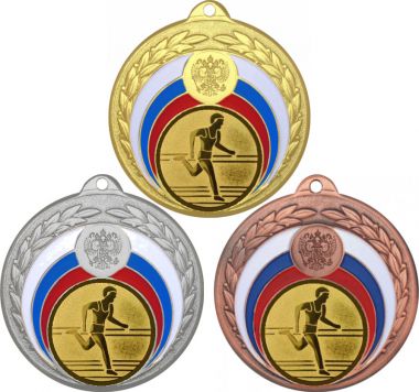 Комплект медалей №16-196 (Бег, диаметр 50 мм (Три медали плюс три жетона для вклейки) Место для вставок: обратная сторона диаметр 45 мм)