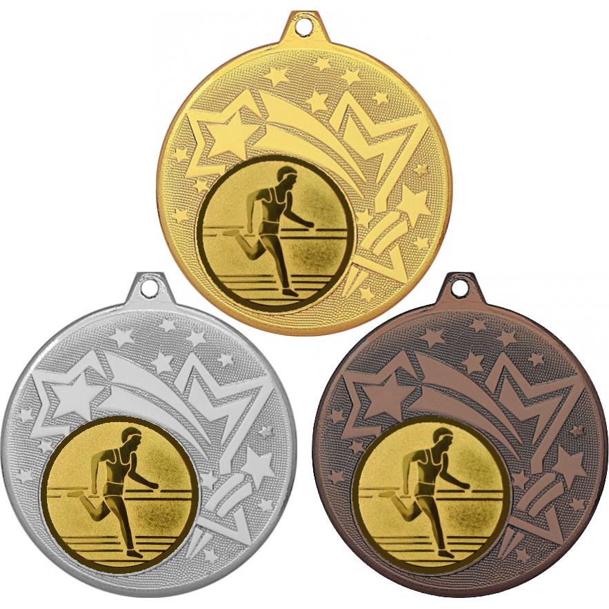 Комплект медалей №16-1274 (Бег, диаметр 45 мм (Три медали плюс три жетона для вклейки) Место для вставок: обратная сторона диаметр 40 мм)