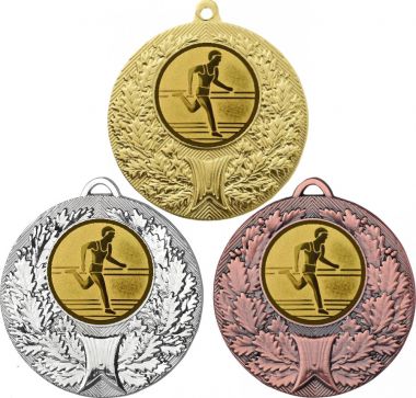 Комплект медалей №16-192 (Бег, диаметр 50 мм (Три медали плюс три жетона для вклейки) Место для вставок: обратная сторона диаметр 45 мм)