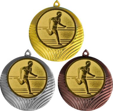 Комплект медалей №16-8 (Бег, диаметр 70 мм (Три медали плюс три жетона для вклейки) Место для вставок: обратная сторона диаметр 64 мм)